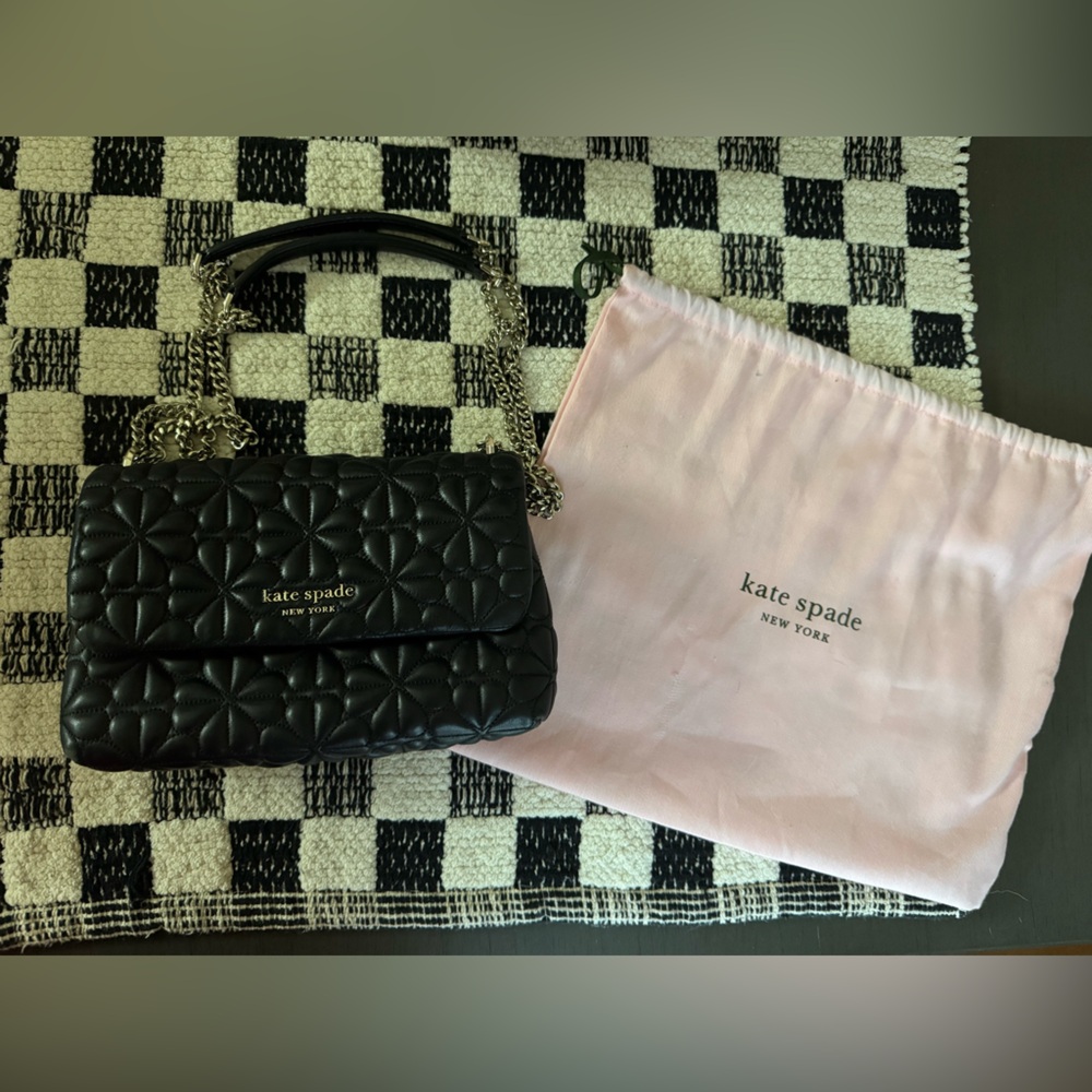 Kate Spade Black Floral Quilted Crossbody Bag